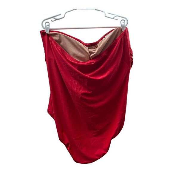 J. Crew Red Ruched Strapless One Piece Swimsuit Bathing Suit Size 24 - Picture 2 of 7